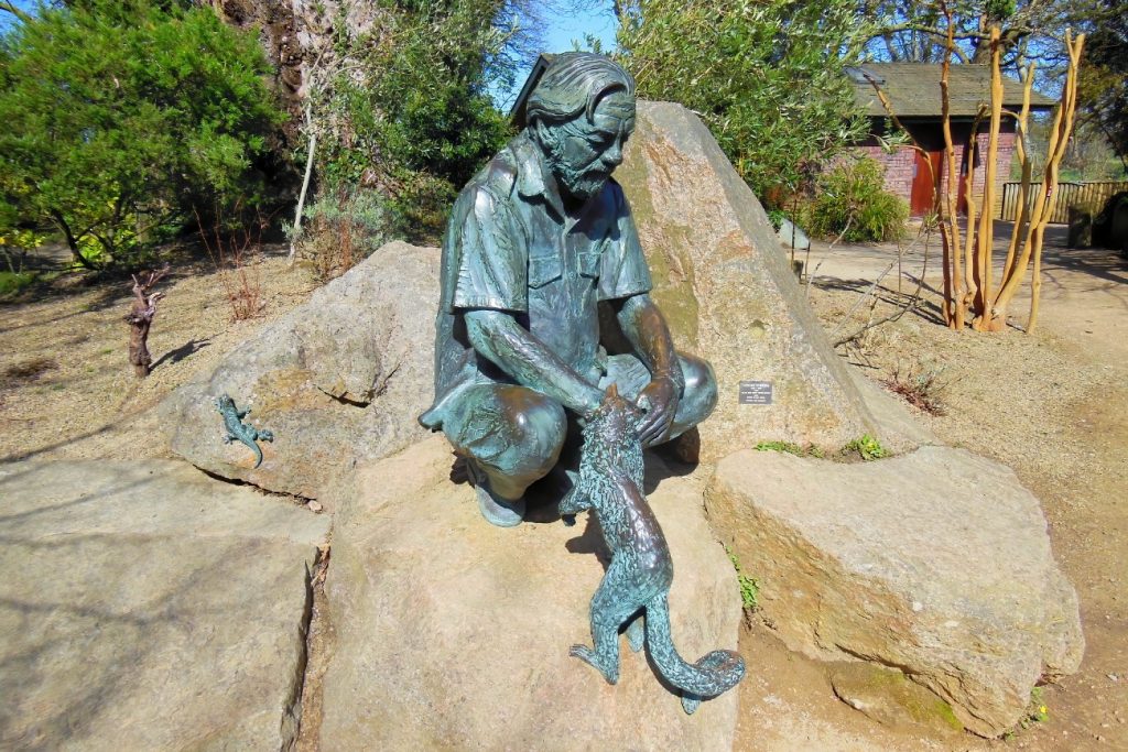 Statue of Gerald Durrell at the zoo in Jersey