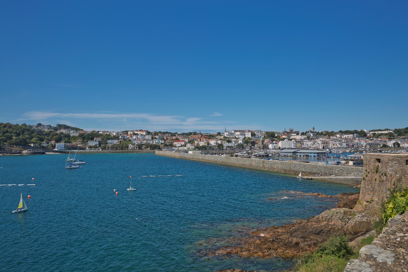 Scenic view of a bay in St. Peter Port